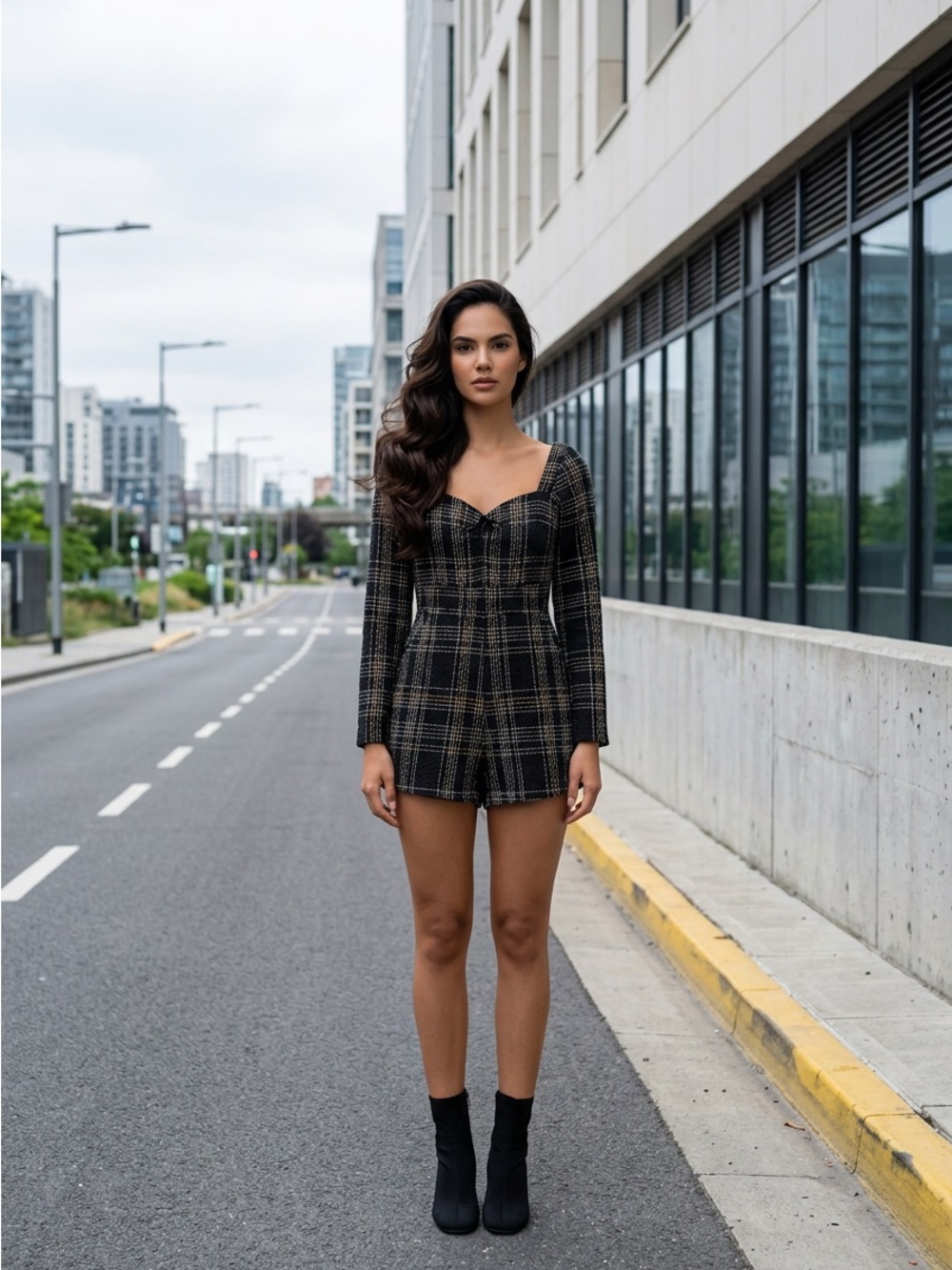 Slate & Willow Black Tweed Dress with White & Gold Threading